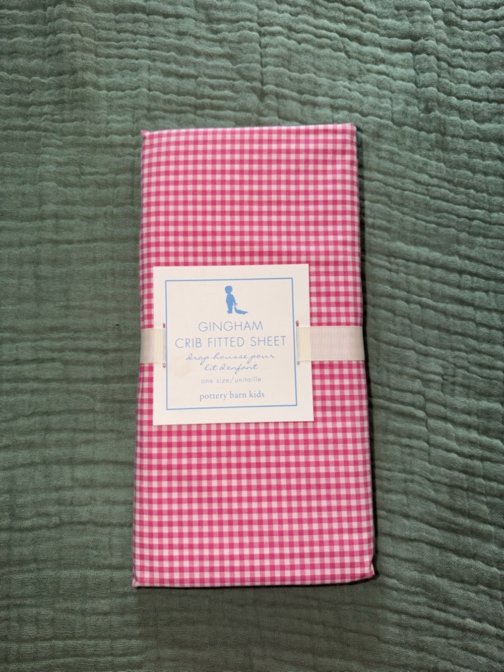 Pottery Barn pink gingham crib sheet